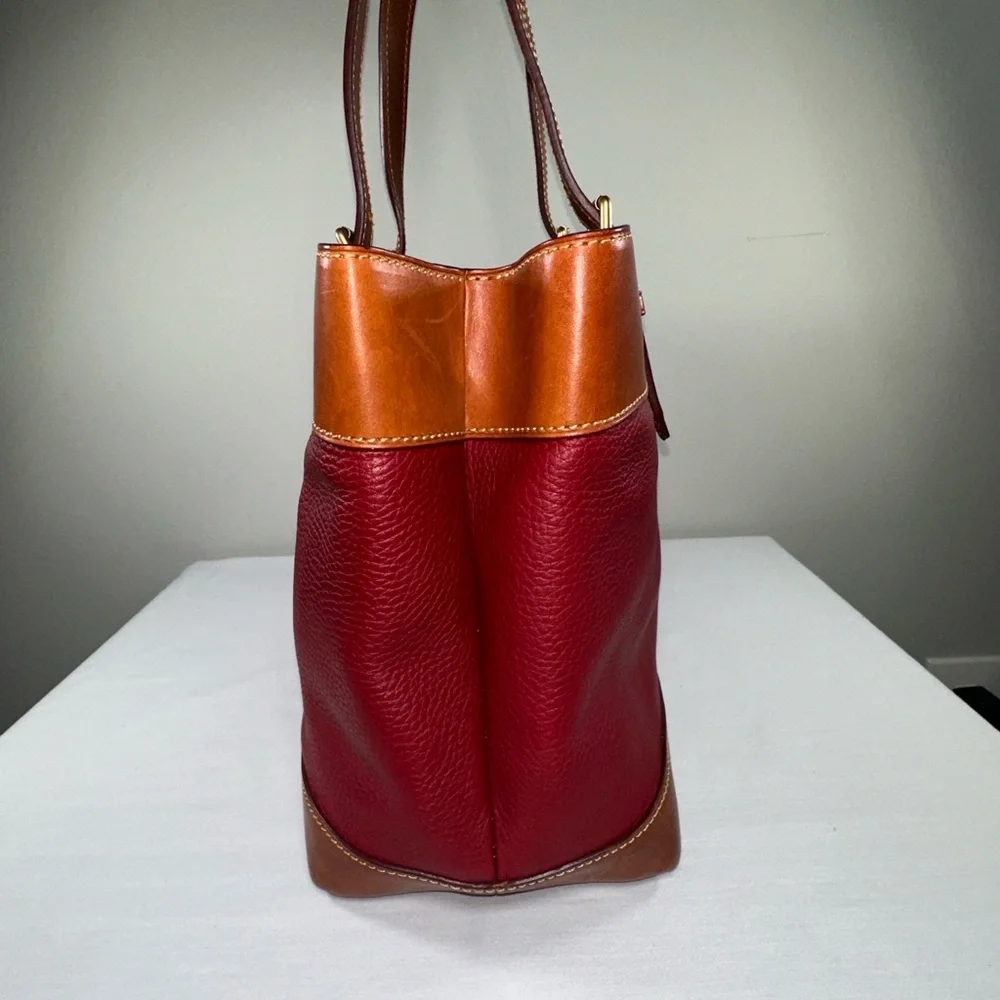 Dooney & Bourke Everyday Tote Burgundy Pebble Leather Tan Natural Patina Trim